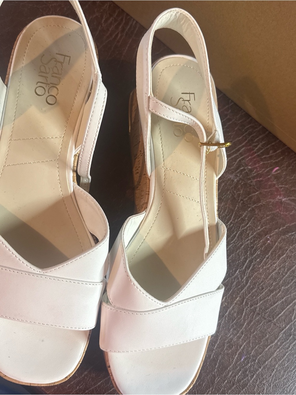 Franco Sarto White Women's Open-Toe Slingback Wedge Sandals